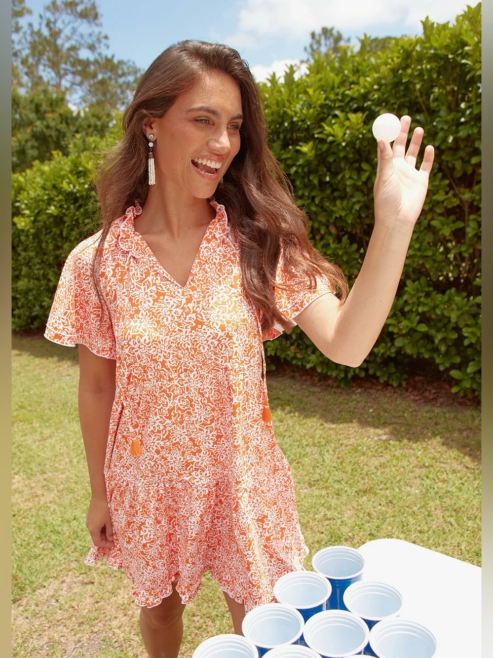 Cabana Life Orange Game Day Short Sleeve Tiered Dress
